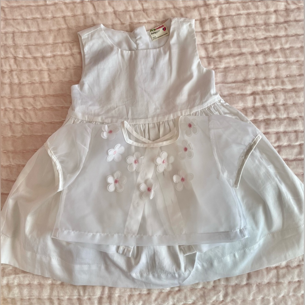 White cotton dress with tulle coverup 9-12M
